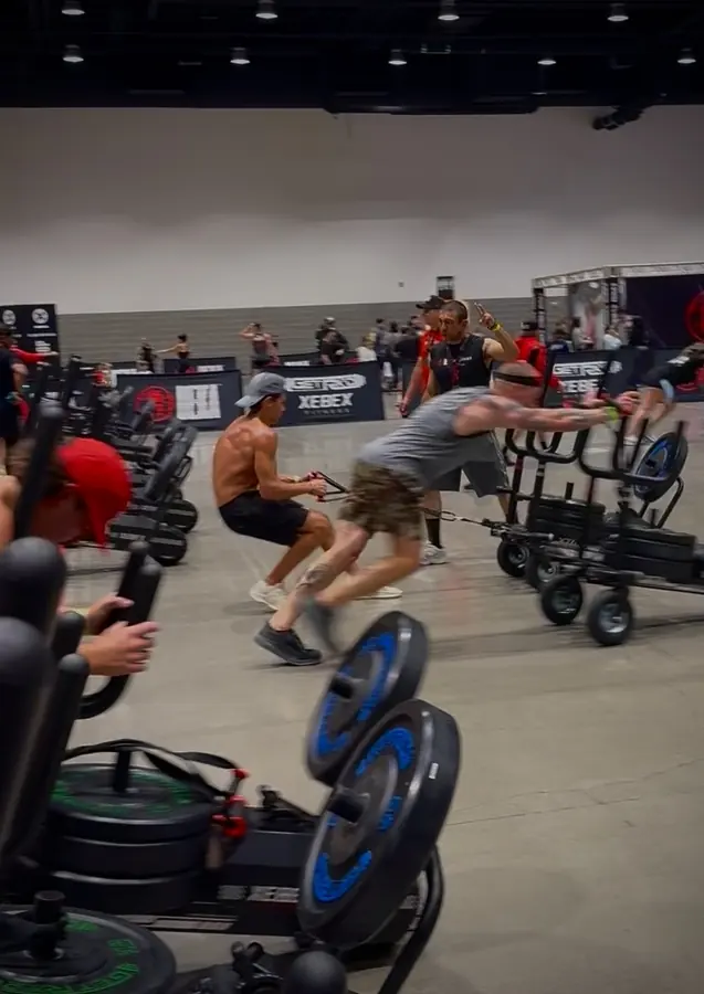 Brennan Harmatz sprinting during a DEKA fitness race