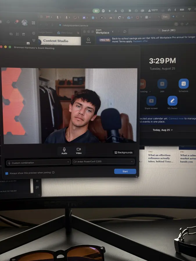 Brennan Harmatz on a video call at his desk